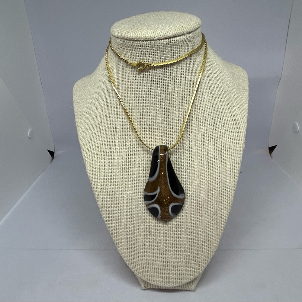 Korean Golden Art Glass Spoon Pendant Necklace Bohemian Retro Artsy Party